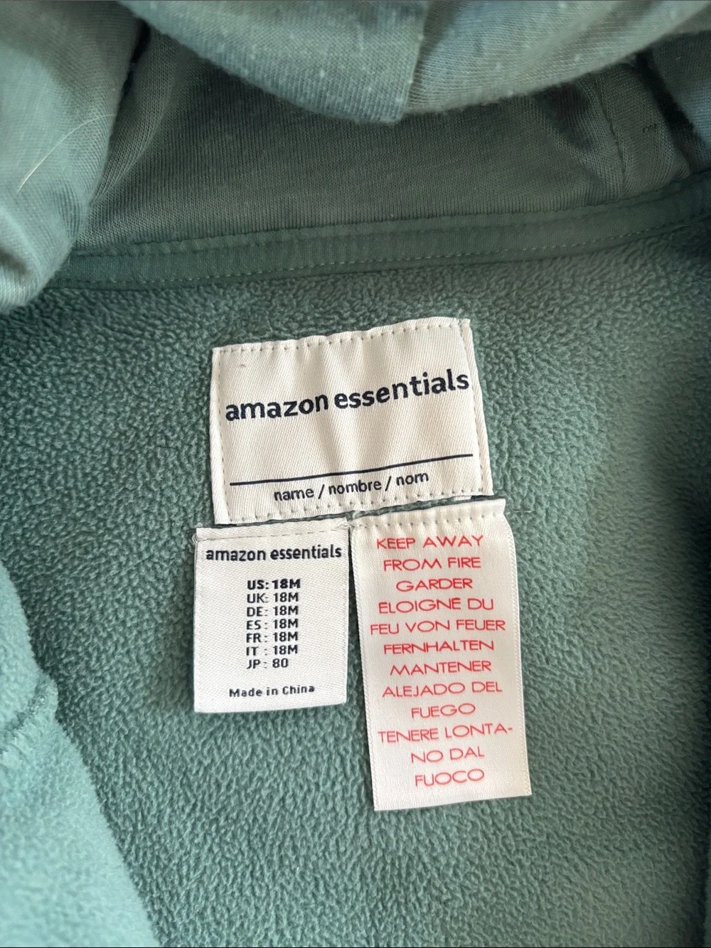 18M Amazon Essentials Teal Plush Sherpa Baby One-Piece with Hood